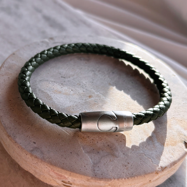 Force armbånd grønt læder m. stål lås 19 cm