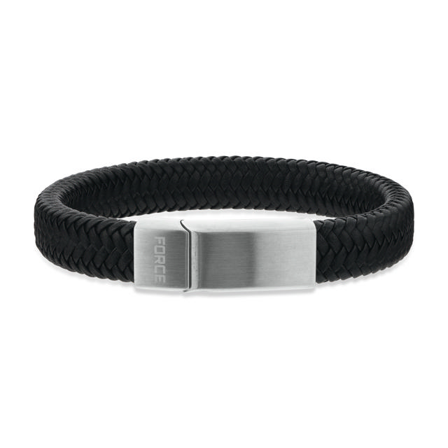 Force armbånd sort læder m. stål lås 23 cm