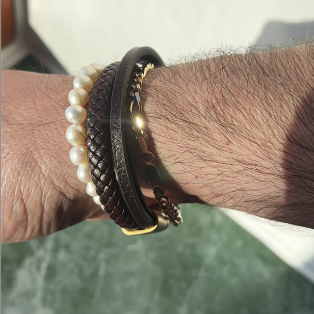 Force armbånd 3 rk. brunt læder fg stål lås 23 cm