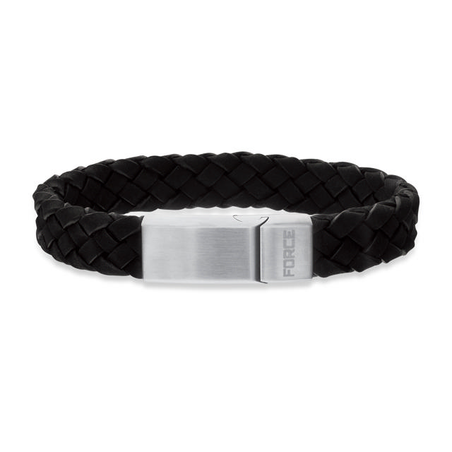 Force armbånd sort flettet læder stål lås 21 cm