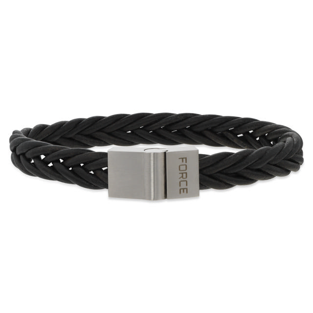 Force armbånd sort flettet læder stål lås 19 cm
