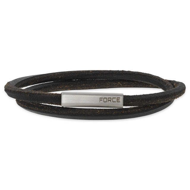 Force armbånd sort læder 2 rk. stål lås 23 cm