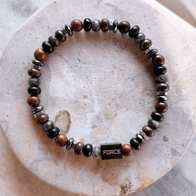 Force armbånd hæmatit/onyx/træ 23 cm