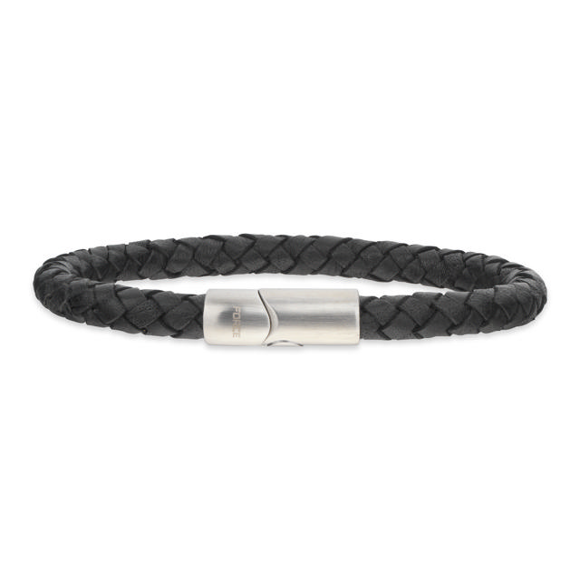 *Force armbånd sort læder stål lås 19 cm