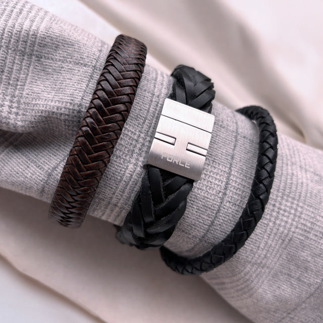 *Force armbånd sort læder stål lås 21cm
