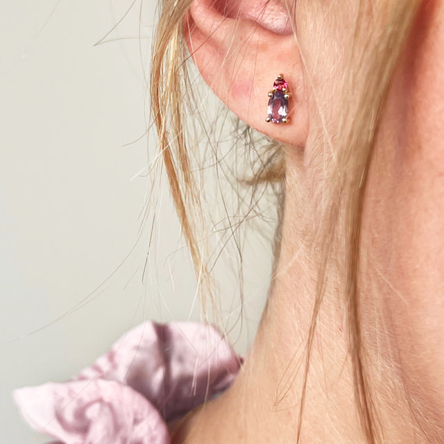 Øreringe pink topas/ametyst 8 kt.