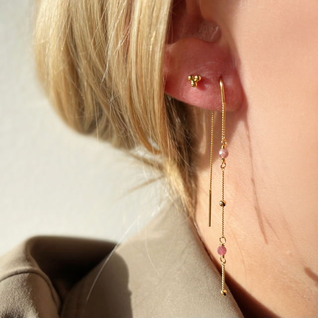 Earchain pink tourmaline 925 goldplated