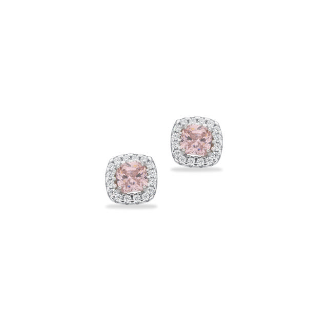 Øreringe roset pink/hvid cubic zir. sølv rh.