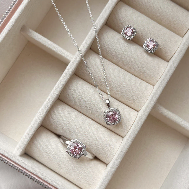 Øreringe roset pink/hvid cubic zir. sølv rh.