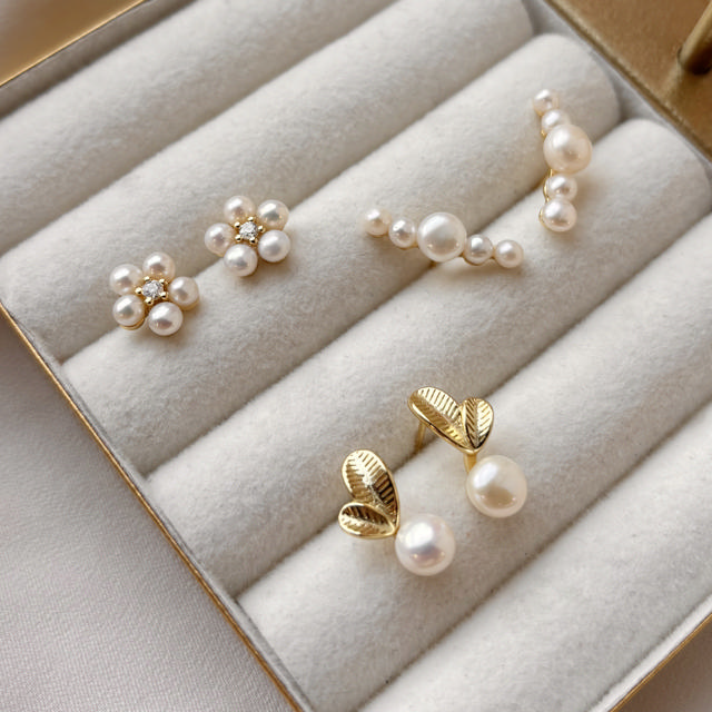 Øreringe blad fkp. sølv fg.