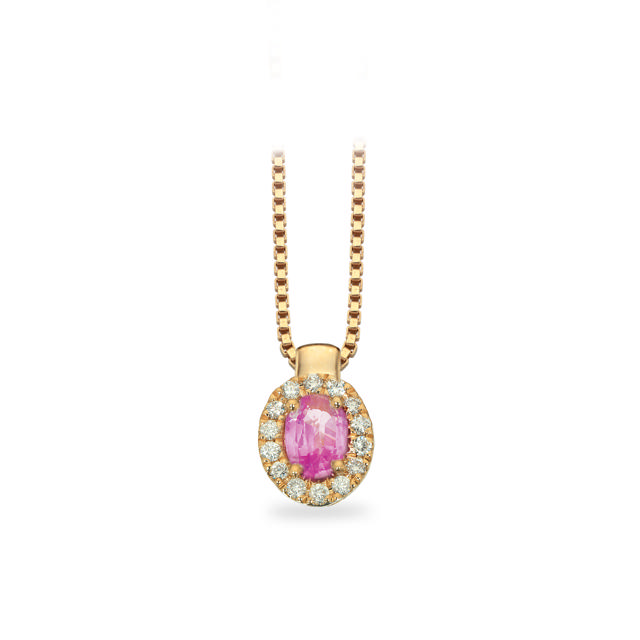 Pendant 0,07 H-W/SI Pink sapphire 585 yellow