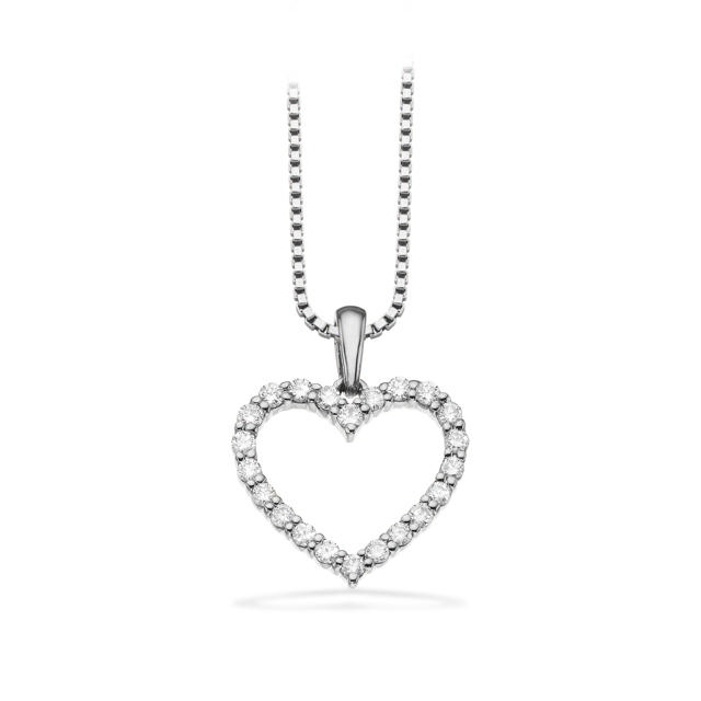 Dazzling hjerte 0,25 H-W/SI 14 kt. m/ sølvkæde