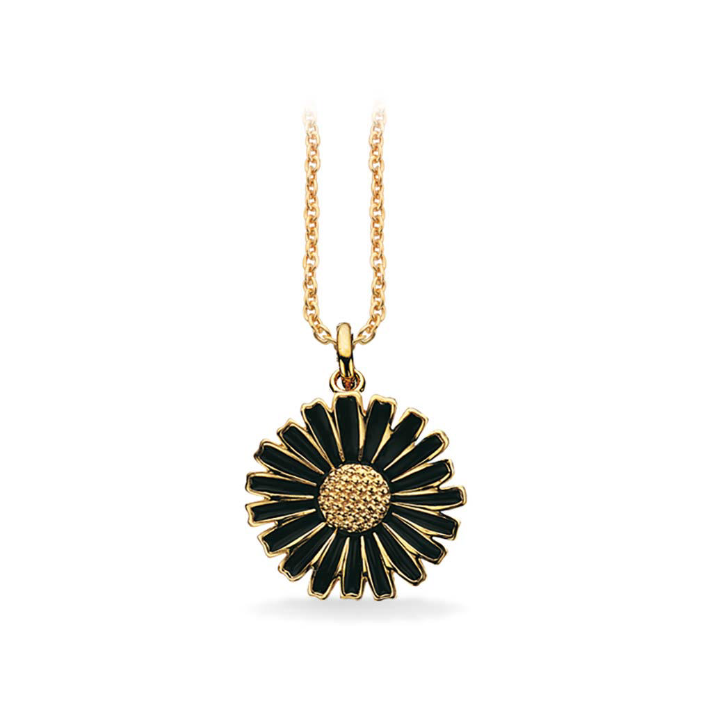 Vedh. marguerit mellem sølv-fg. sort m/kæde