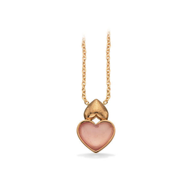 PrimaVera vedh. hjerter rosa quartz 14 kt.m/sølvk