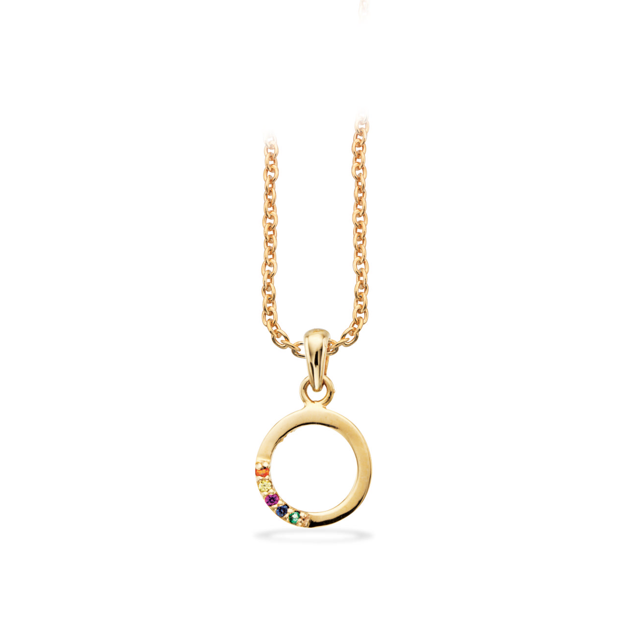 Vedhæng cirkel rainbow cubic zir. 8 kt.m/sølvkæde