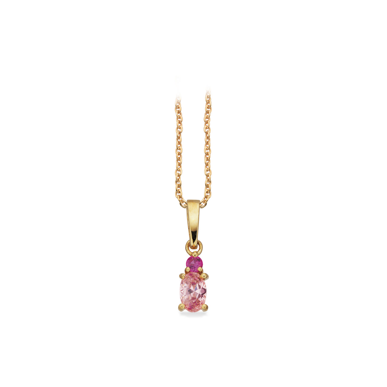 Vedhæng rosa/pink cubic zir. 8 kt. m/sølvkæde
