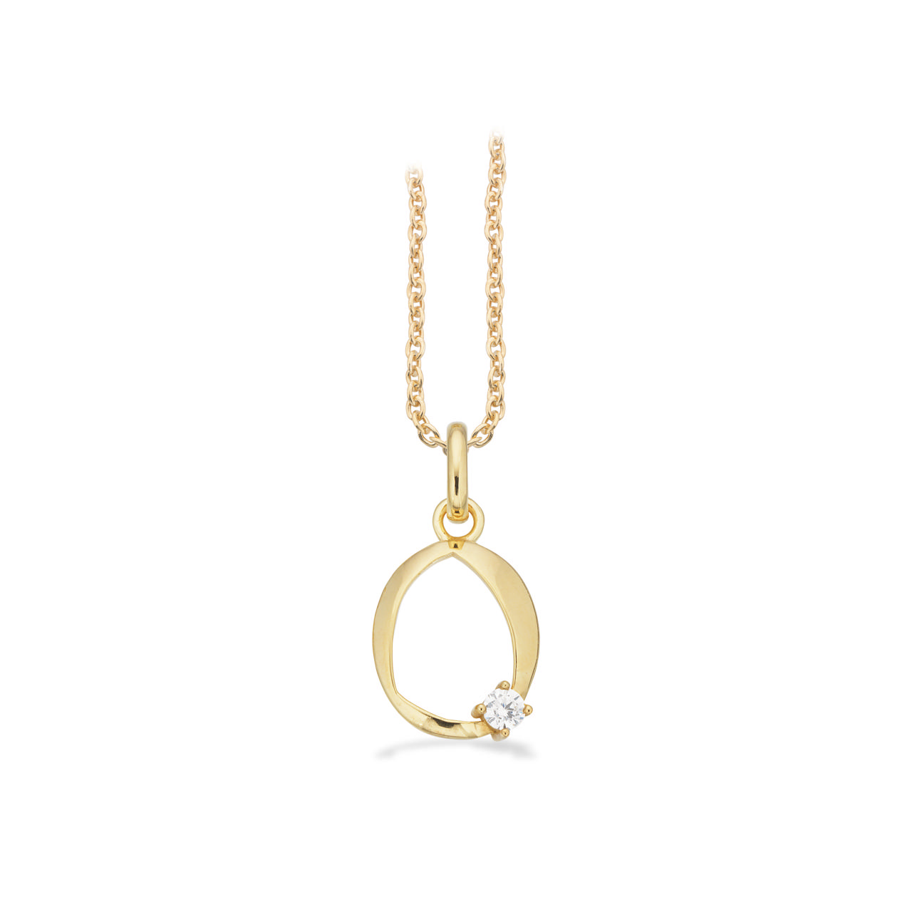 Vedhæng oval cubic zir. 8 kt. m. sølvkæde