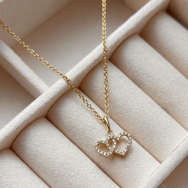 Vedhæng dobbelt hjerte cubic zir. 8 kt. m. sølvk.