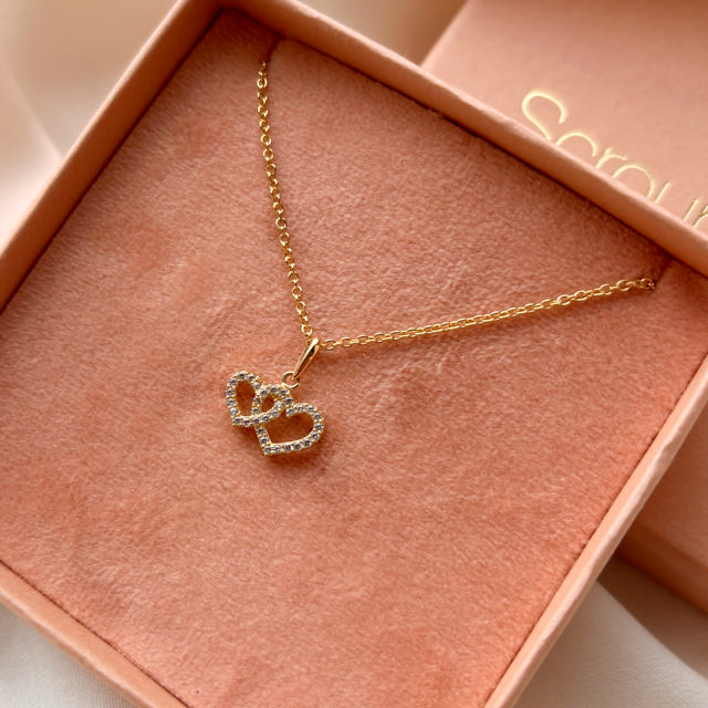 Vedhæng dobbelt hjerte cubic zir. 8 kt. m. sølvk.