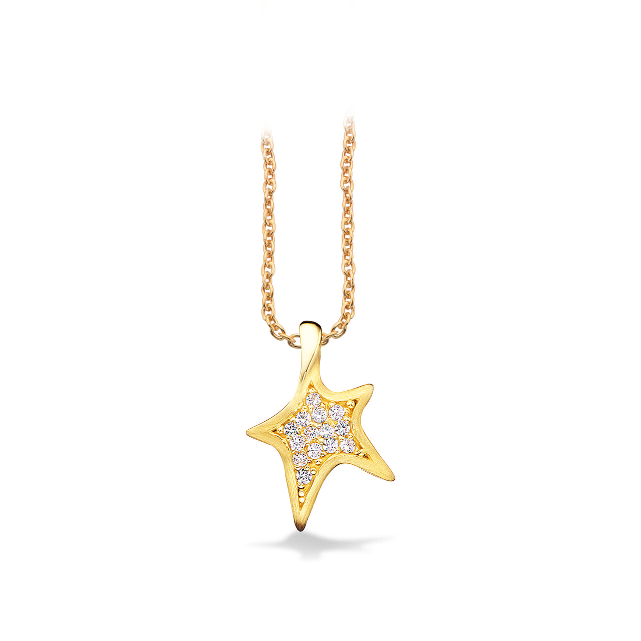 Vedhæng stjerne syn.zir. sølv-fg. m/kæde