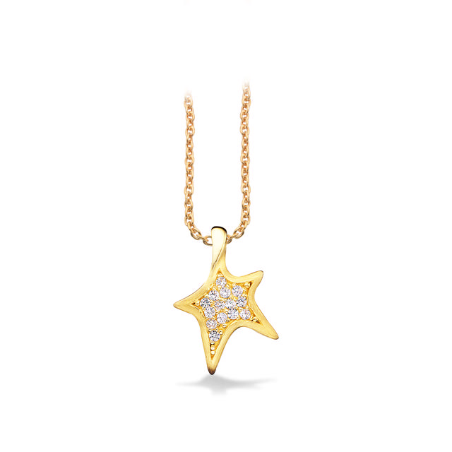 Vedhæng stjerne syn.zir. sølv-fg. m/kæde