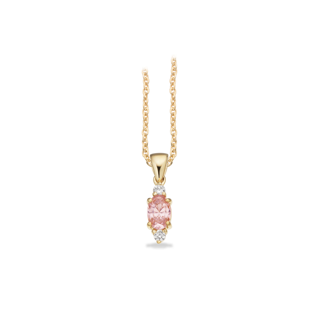 *Vedhæng rosa/hvid cubic zir. 8 kt. m. sølvkæde