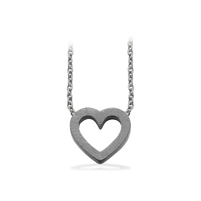Vedhæng hjerte sølv sort rh. m/kæde