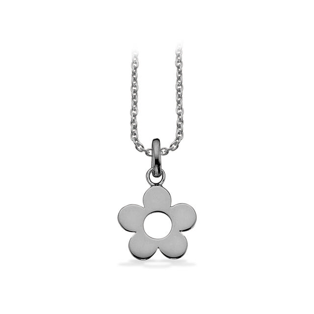 Vedhæng blomst sølv sort rh. m/kæde