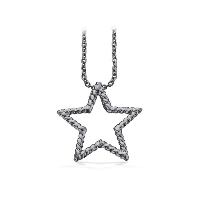 Vedhæng stjerne sølv sort rh. m/kæde