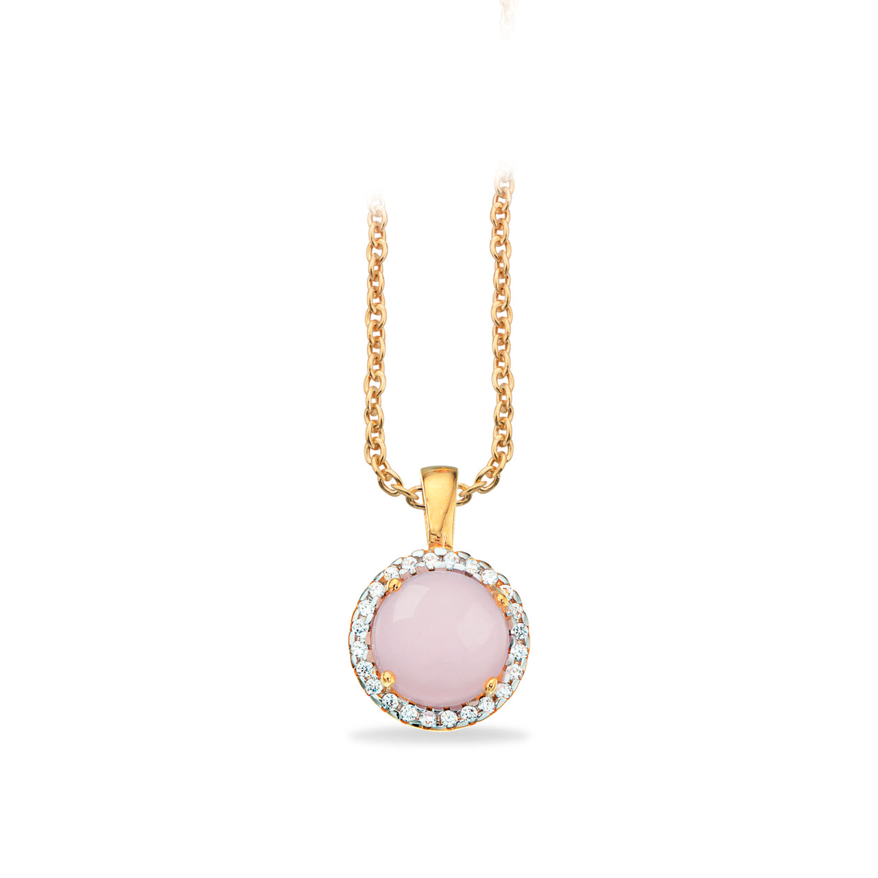 Pendant rose quartz + zir. 925 goldplated