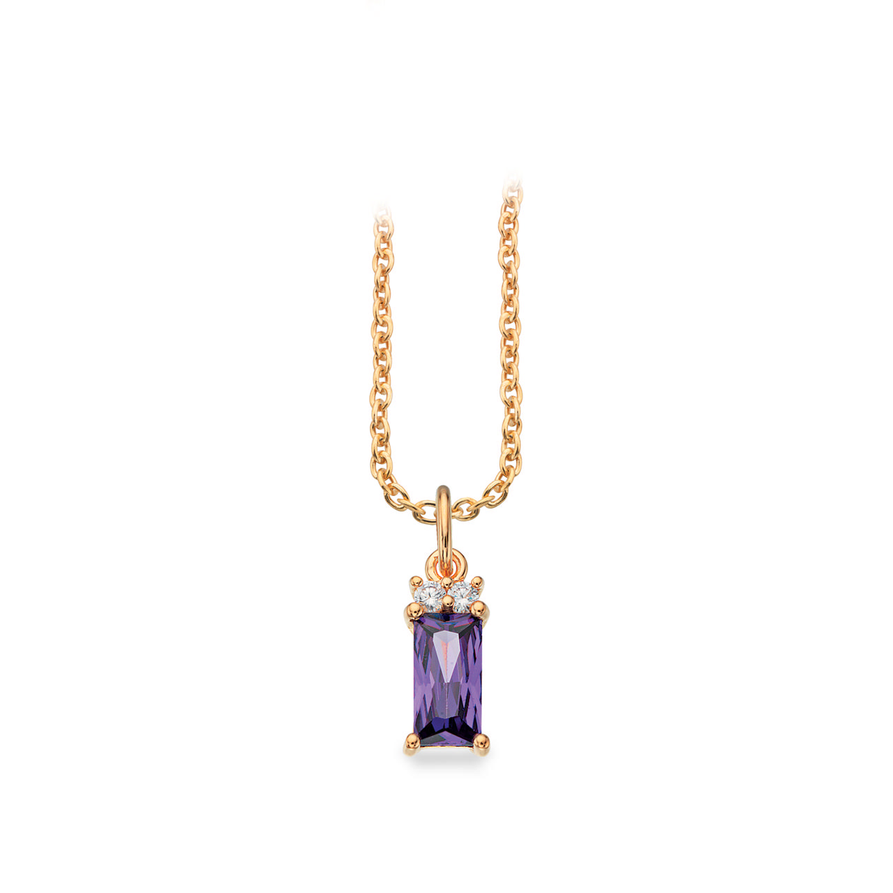 Pendant baguette purple zir. 925 goldplated