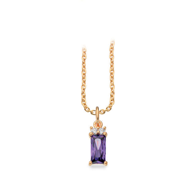 Pendant baguette purple zir. 925 goldplated