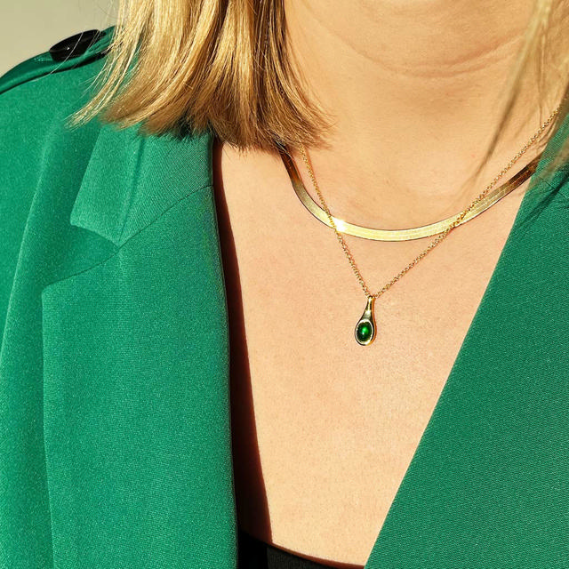 Pendant green zir. 925 goldplated