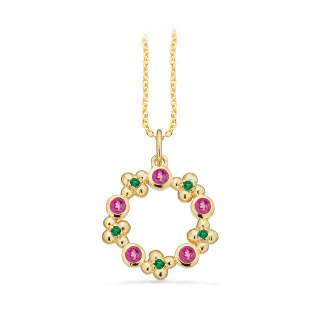 SoHo vedhæng grøn/pink cubic zir. sølv fg. m/kæde