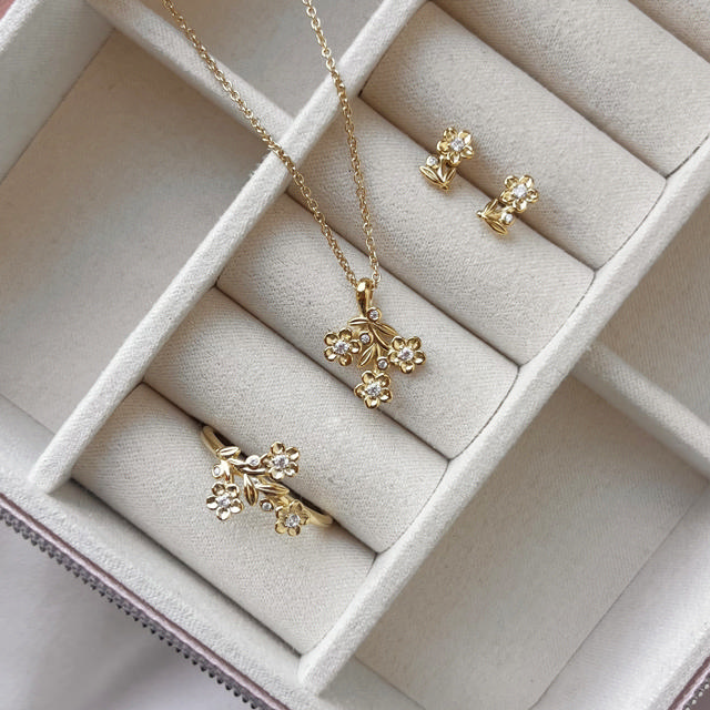 Vedhæng blomster cubic zir. sølv fg. m/kæde