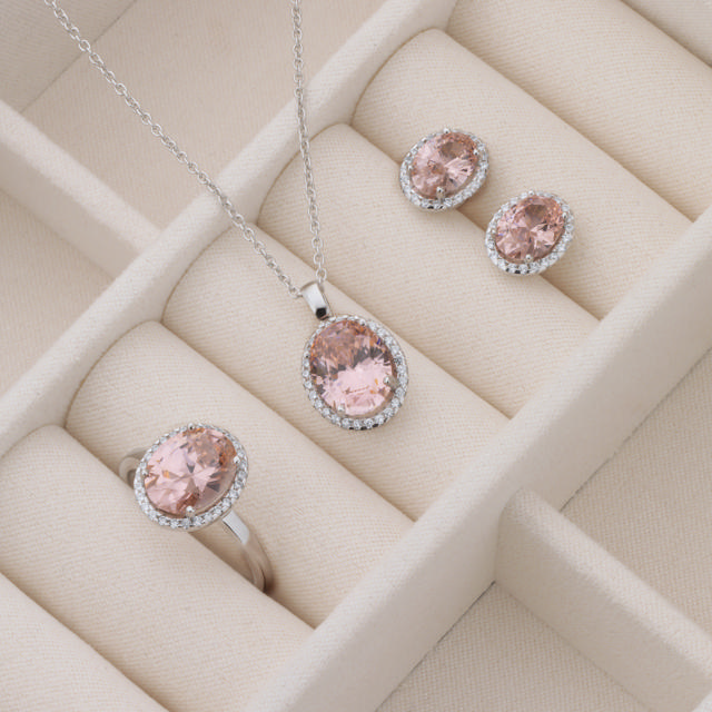 Vedhæng roset pink/hvid cubic zir. sølv rh. m/kæ.