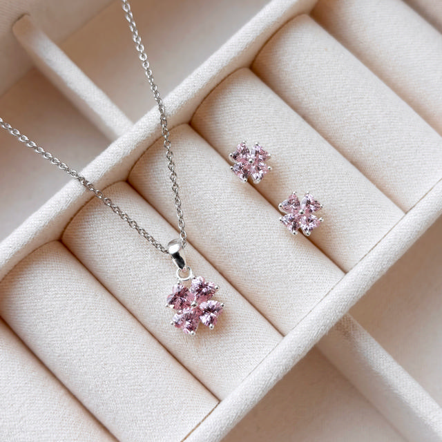 Vedhæng pink cubic zir. sølv m/kæde