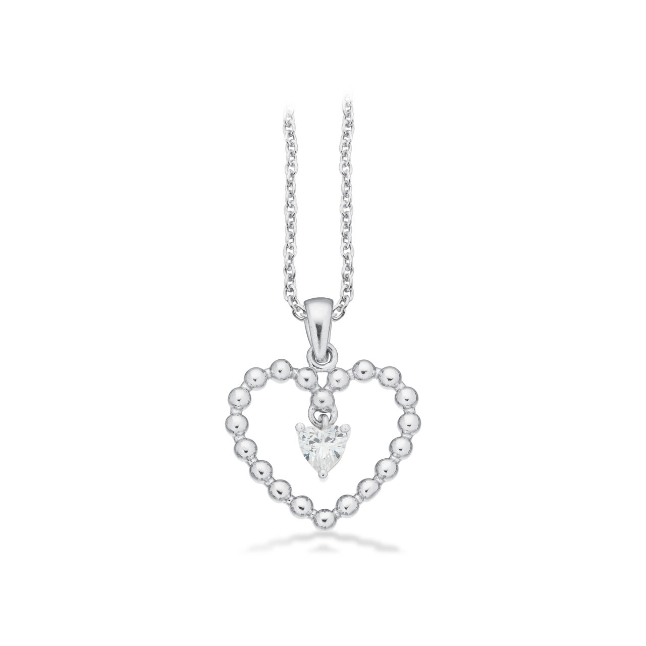 Vedhæng hjerte cubic zir. sølv rh. m/kæde