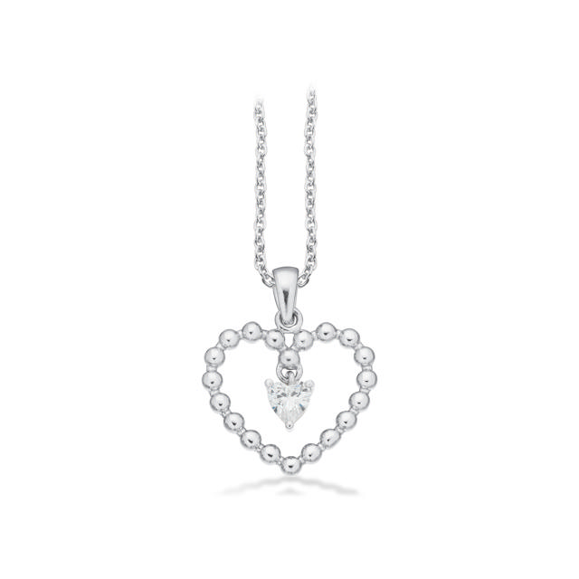 Vedhæng hjerte cubic zir. sølv rh. m/kæde