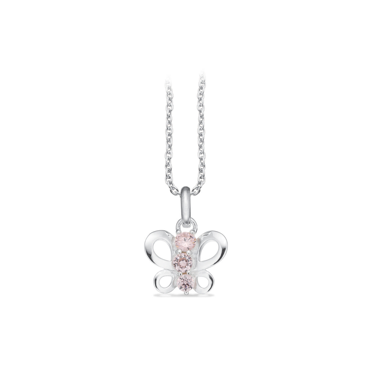 *Vedhæng sommerfugl pink cubic zir. sølv rh m/kæde