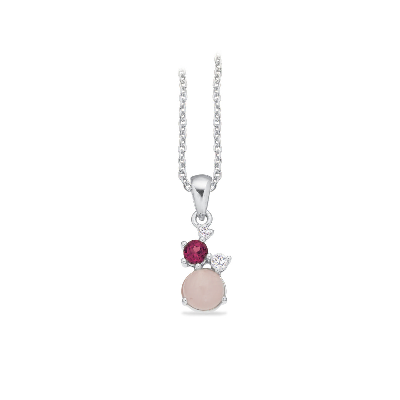 *Vedhæng rhod./rosa q./cubic zir. sølv rh. m/kæde