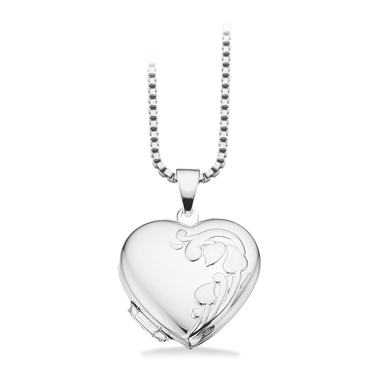 Medaljon hjerte 15 x 17 mm. sølv m/kæde. 