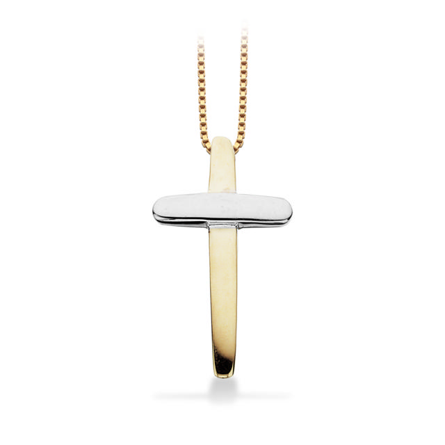 Kors rd/hv. 18 x 10 mm. 14 kt.