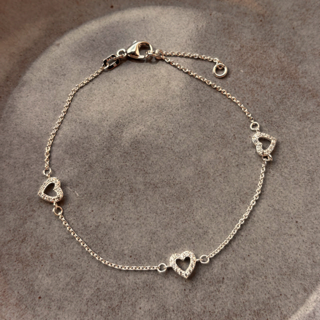 *Armbånd hjerter cubic zir. sølv 17+2 cm