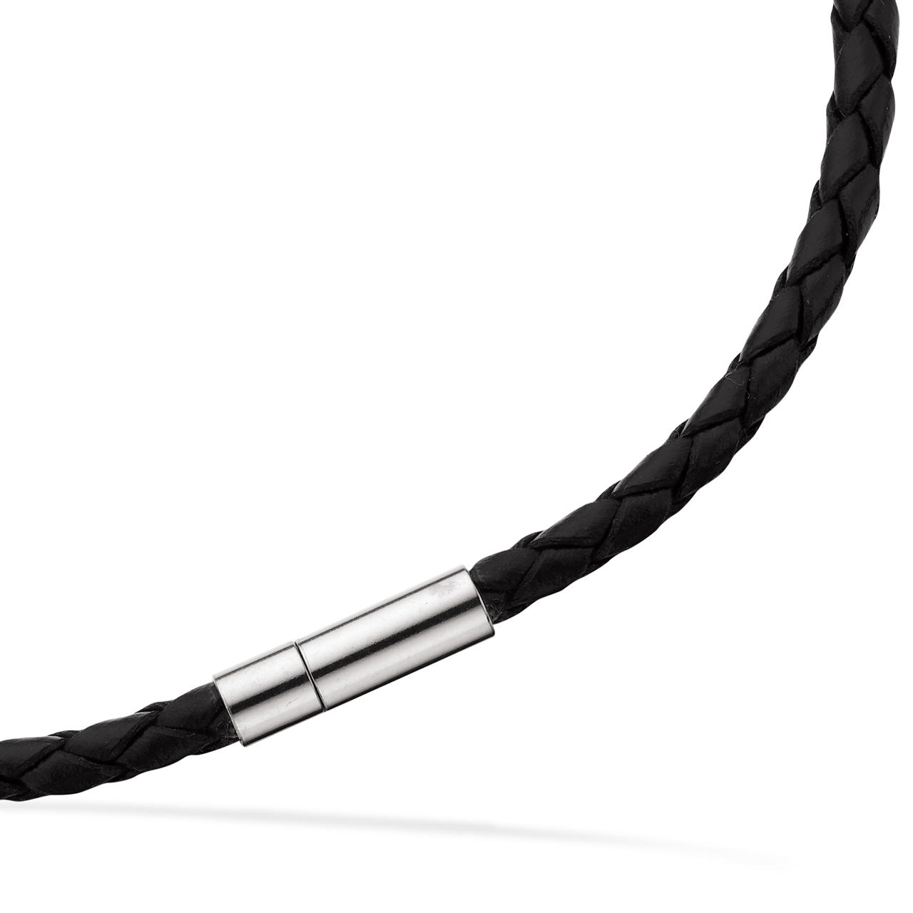 Collier sort læder m/stål 4 mm.