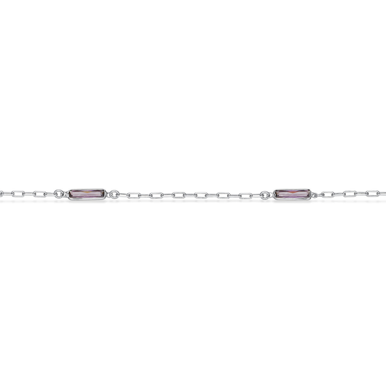 Ankelkæde links+lilla cubic zir. sølv rh.23+2 cm.