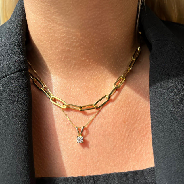 Collier long link sølv fg.