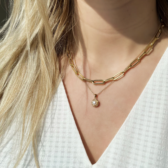 Collier long link sølv fg.