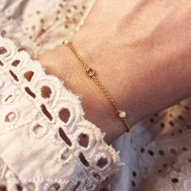 Armbånd champagne cubic zir/quarts sølv fg.17+2cm