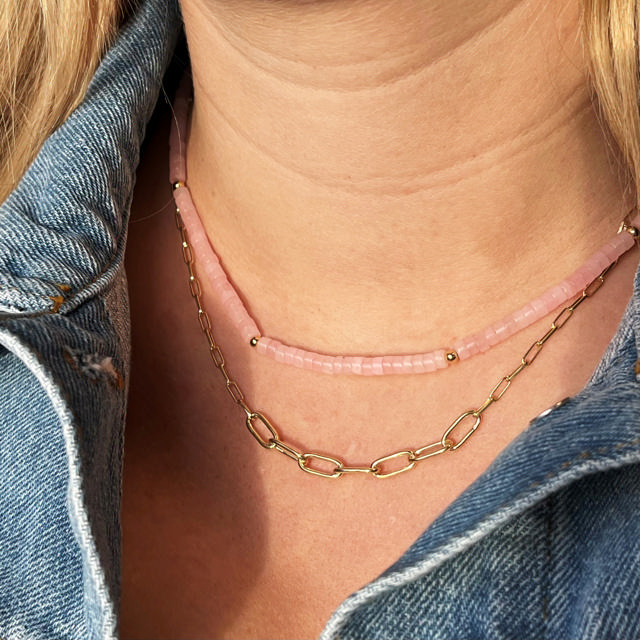 Halskæde rosa quartz sølv fg. 42+3 cm